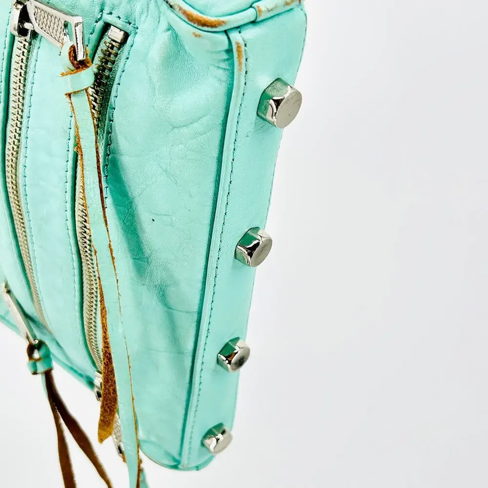 Vintage Y2K Rebecca Minkoff Mint Green Leather Silver Chain Shoulder Bag